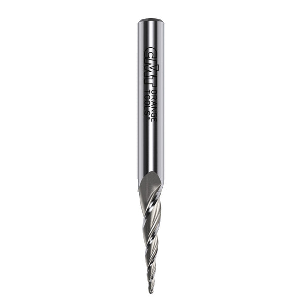 CMT 3 Flute Upcut 5.4° Tapered Ball Nose Spiral Router Bit 1/4" SH x 1/16" D
