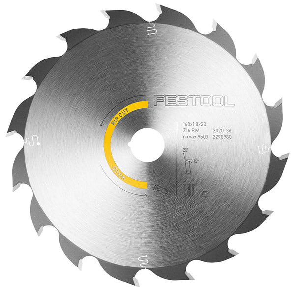 Festool Saw Blade Wood Rip Cut, 16 Teeth, For TS/TSV 60 & CSC SYS 50 (1.8 mm Kerf)