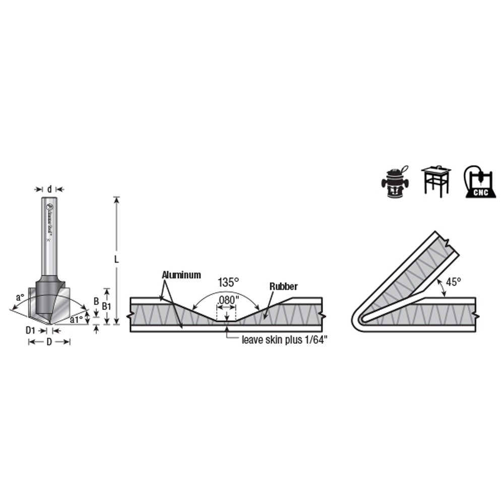 Amana 135° Double Edge Folding V-Groove Router Bit