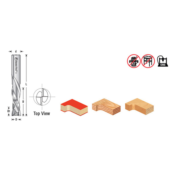 Amana Compression Spiral CNC Router Bit 3/8" SH, 3/8" D, 1-1/4" CL