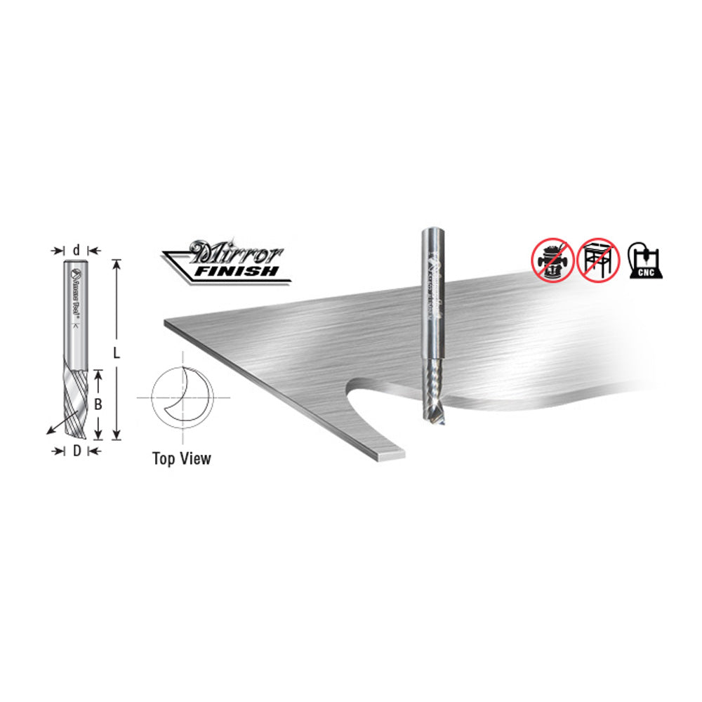 Amana Solid Carbide Spiral 'O' Flute CNC Bit, Aluminum Cutting 1/4