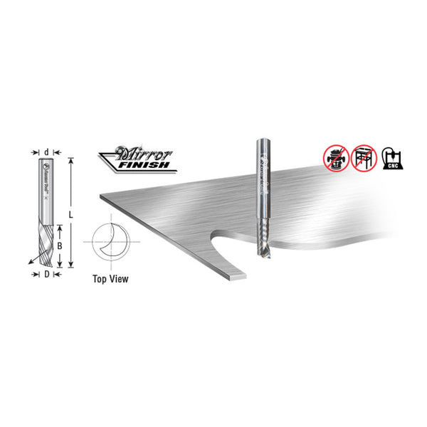 Amana Solid Carbide Spiral 'O' Flute CNC Bit, Aluminum Cutting 1/4" SH, 1/4" D, 5/8" CL*