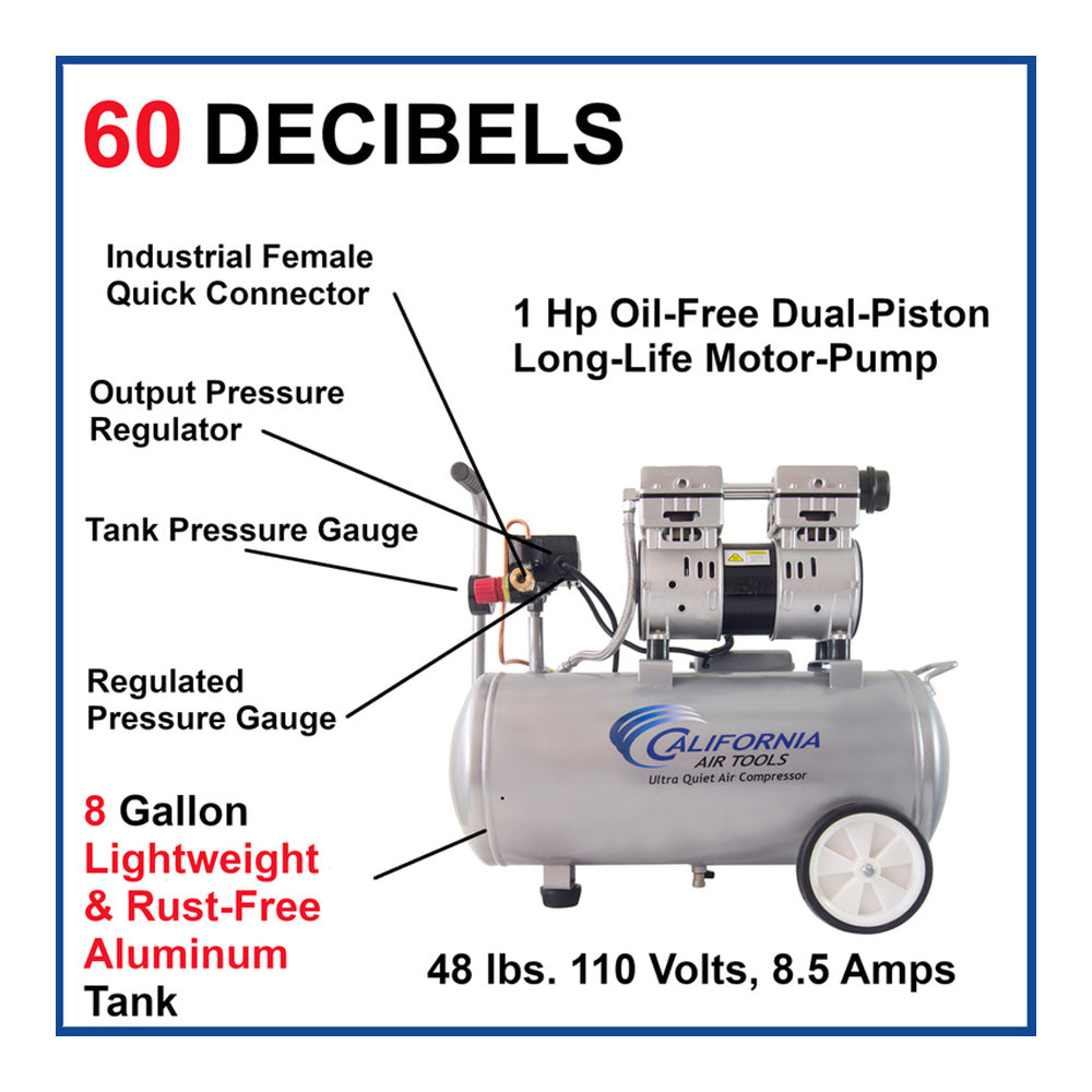 California Air Tools 8010A Air Compressor 1hp (8 Gal. Aluminum Tank)