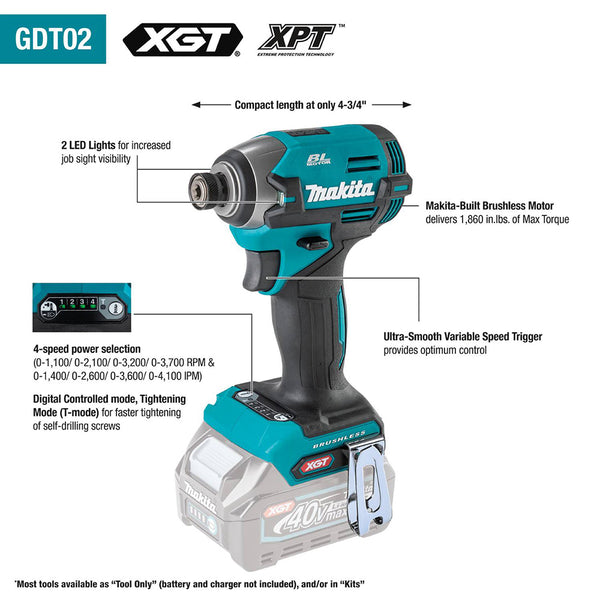 Makita GT201M1D1 40V XGT Cordless 2-Piece Drill & Driver Combo Kit (2.5 Ah/4.0 Ah)