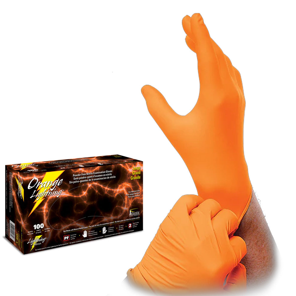 Atlantic Safety Products Orange Lightning 6mil Nitrile Powder-Free Exam Gloves