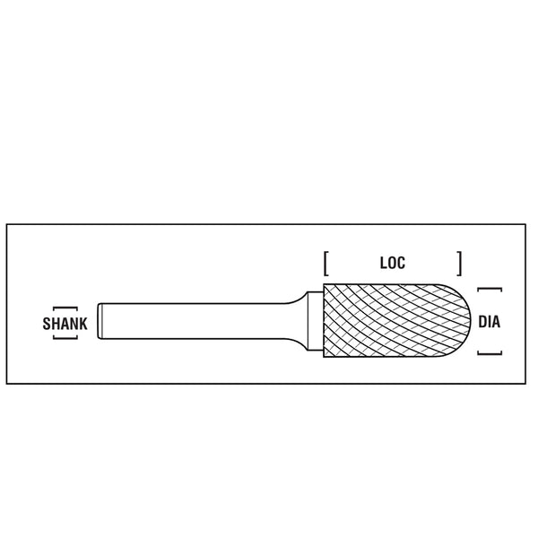 HTC SC-5 Double Cut Cylindrical Radius Carbide Burr 1/4" SH, 1/2" D, 1" CL