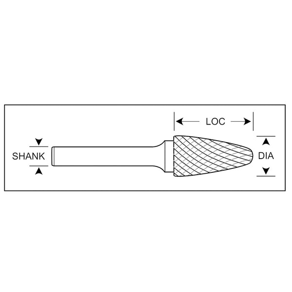 HTC SF-7 Double Cut Tree Radius Style Carbide Burr 1/4" SH, 3/4" D, 1" CL