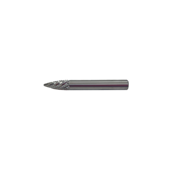 HTC SG-1 Double Cut Pointed Tree Style Carbide Burr 1/4" SH, 1/4" D, 5/8" CL