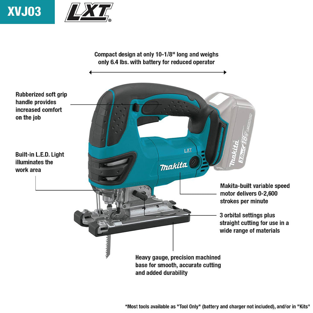 Makita XVJ03Z 18V LXT Lithium‑Ion Cordless Jig Saw (Tool Only)