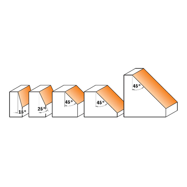 CMT 2 Flute 45° Chamfer Router Bit 1/4" SH, 1-1/4" D, 3/8" CL