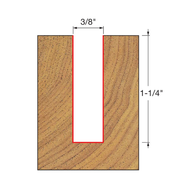 Freud Double Flute Straight Bit 1/2" SH, 3/8" D, 1-1/4" CL
