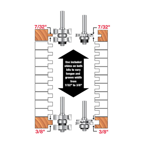 Freud Adjustable Tongue & Groove Bit Set 1/2" SH, 1-3/4" D