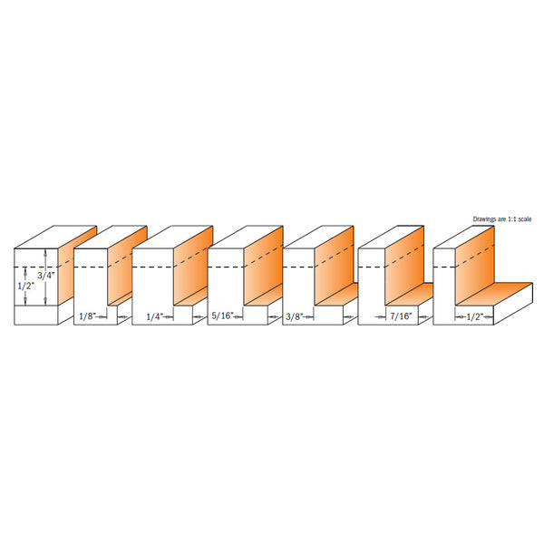 CMT Rabbeting Router Bit Set 1/2" SH, 1-3/8" D, 1/2" CL
