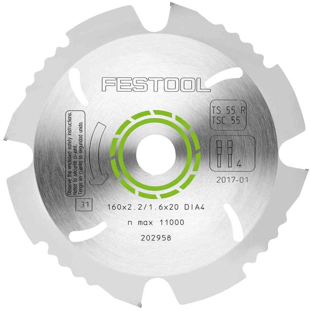 Festool Diamond Saw Blade, Abrasive Materials, 4 Teeth, For TS 55 R (2.2 mm Kerf)