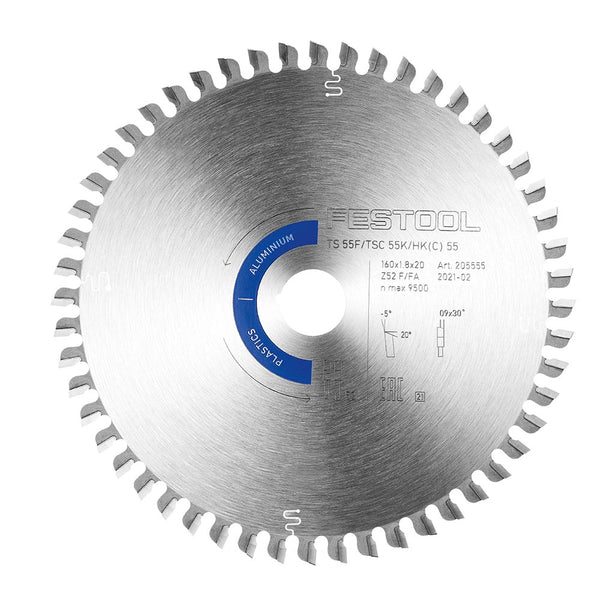 Festool Saw Blade, Aluminum/Plastics, 52 Teeth, For TS 55 F / HK 55 (1.8 mm Kerf)