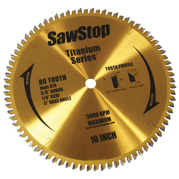 SawStop 10" x 80T Titanium Series Premium Woodworking Blade