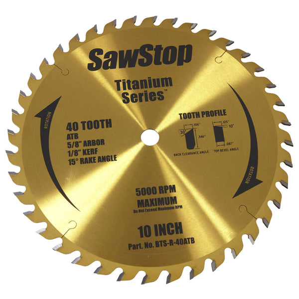 SawStop 10" x 40T Titanium Series Premium Woodworking Blade