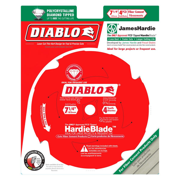 Diablo 7-1/4" x 4T (PCD) Fiber Cement HardieBlades (5 Pack)