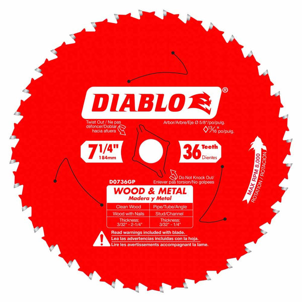 Diablo 7-1/4" x 36T Wood & Metal Carbide Saw Blades (5 Pack)