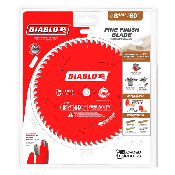 Diablo 8-1/4" x 60T Fine Finish Saw Blade