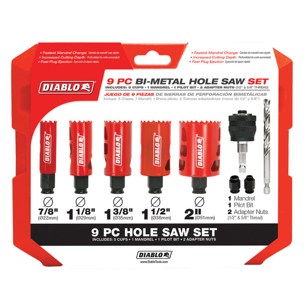 Diablo 9 Piece General Purpose Bi-Metal Hole Saw Set