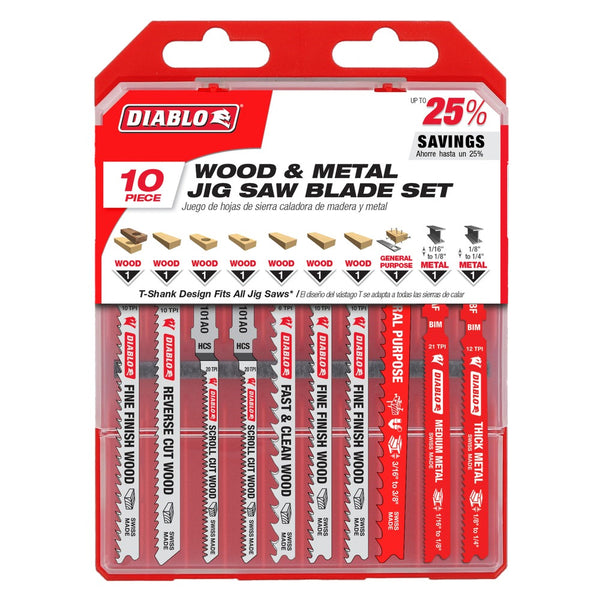 Diablo 10-Piece T-Shank Jig Saw Blade Set for Wood & Metal