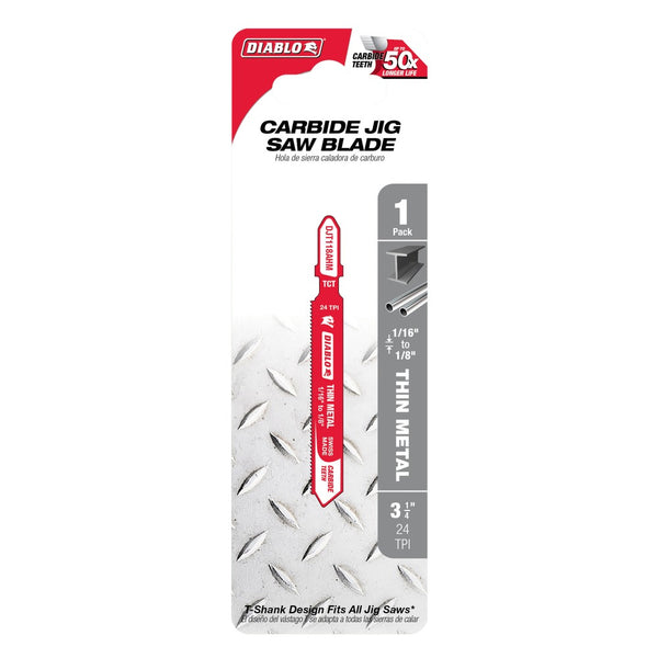 Diablo 3-1/4" 24 TPI Carbide T-Shank Jig Saw Blade for Thin Metal