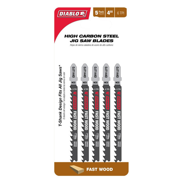 Diablo 4" 6 TPI High Carbon Steel Jig Saw Blades for Fast Wood Cuts (5 Pack)