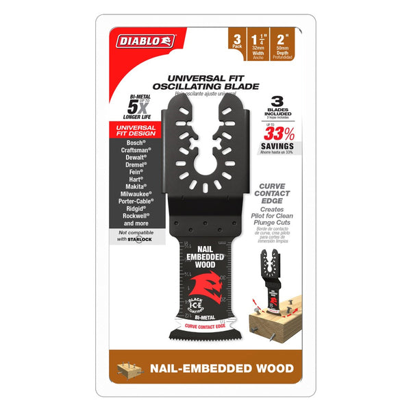 Diablo 1-1/4" Universal Bi-Metal Oscillating Blades for Nail-Embedded Wood (3 Pack)