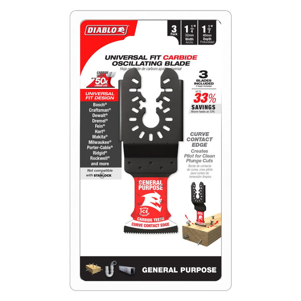 Diablo 1-1/4" Universal Carbide Oscillating Blades for General Purpose Cuts (3 Pack)