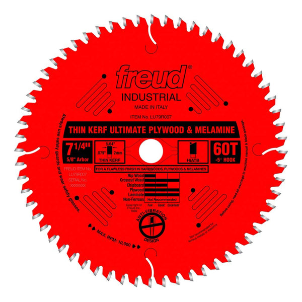 Freud 7-1/4" x 60T Thin Kerf Ultimate Plywood & Melamine Blade