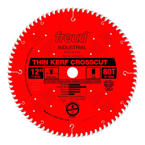 Freud 12" x 80T Thin Kerf Fine Finish Crosscut Blade