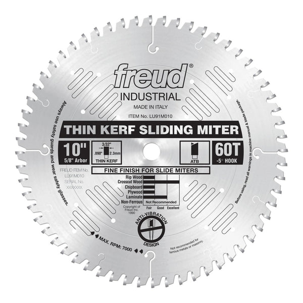 Freud 10" x 60T Thin Kerf Sliding Compound Miter Saw Blade