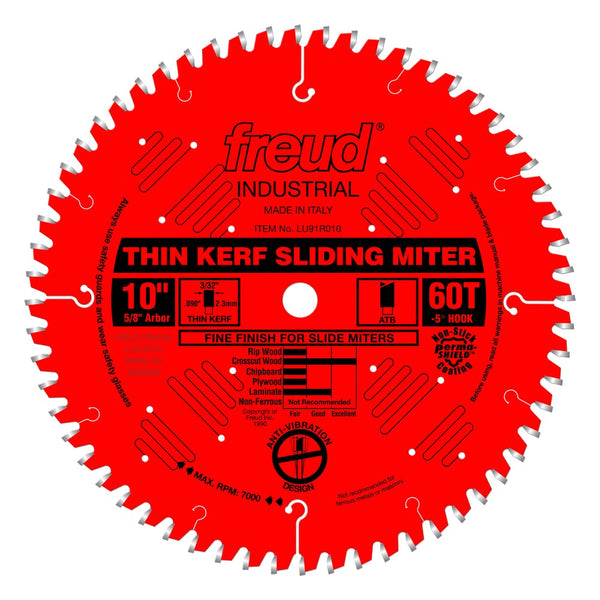 Freud 10" x 60T Thin Kerf Sliding Compound Miter Saw Blade