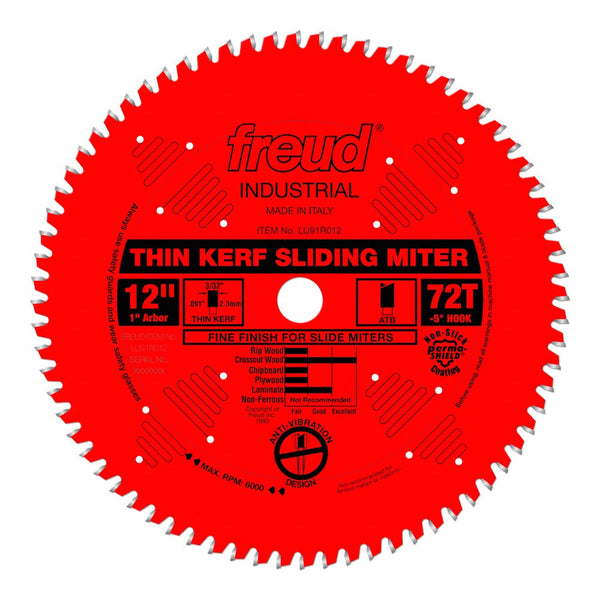 Freud 12" x 72T Thin Kerf Sliding Compound Miter Saw Blade