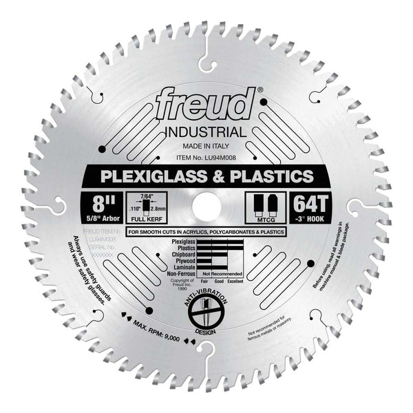 Freud 8" x 64T Saw Blade for Plastics & Plexiglass