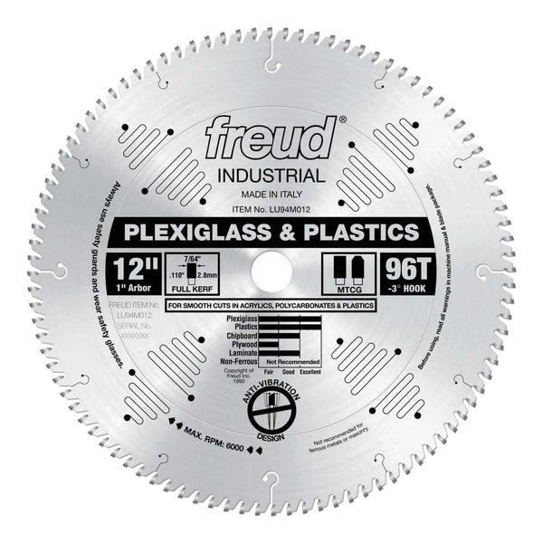 Freud 12" x 96T Saw Blade for Plastics & Plexiglass