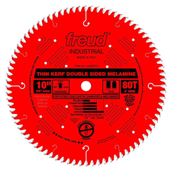 Freud 10" x 80T Thin Kerf Double Sided Laminate/Melamine Blade