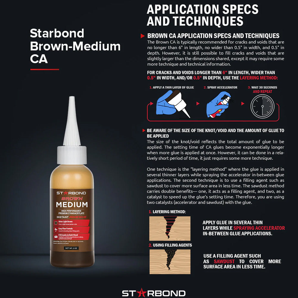 Starbond Brown Medium (Light Brown) CA Glue - 2 oz.