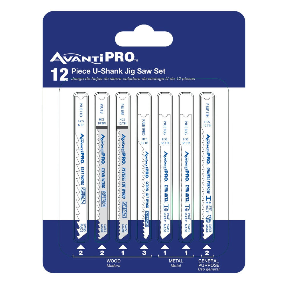 AvantiPRO U-Shank Jig Saw Blade Set for Wood & Metal (12 Pack)