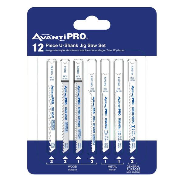 AvantiPRO U-Shank Jig Saw Blade Set for Wood & Metal (12 Pack)