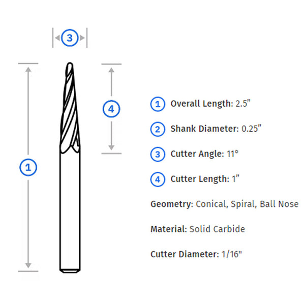 Shaper 11° Tapered Ball Nose Router Bit