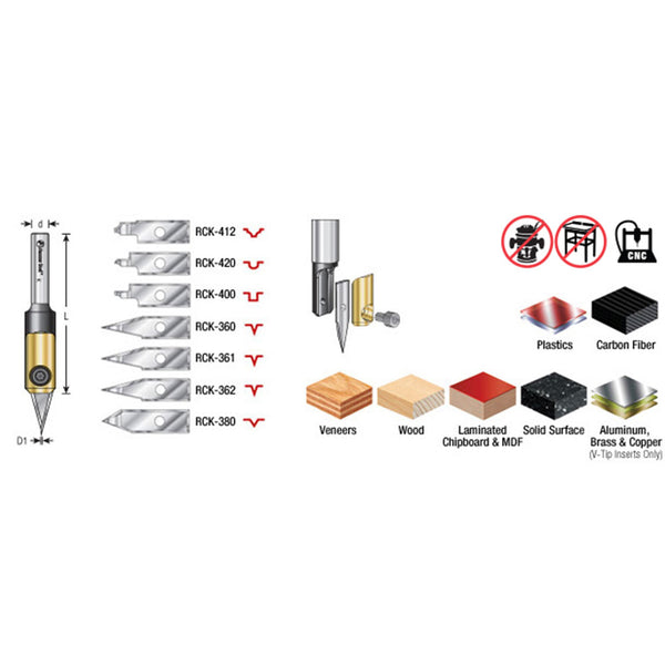 Amana 8-Piece In-Groove Insert Engraving Tool Body & Knives Set*