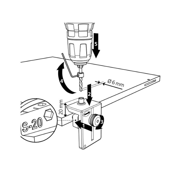 Lamello Clamex S-20 Drilling Jig with 6 mm Bit