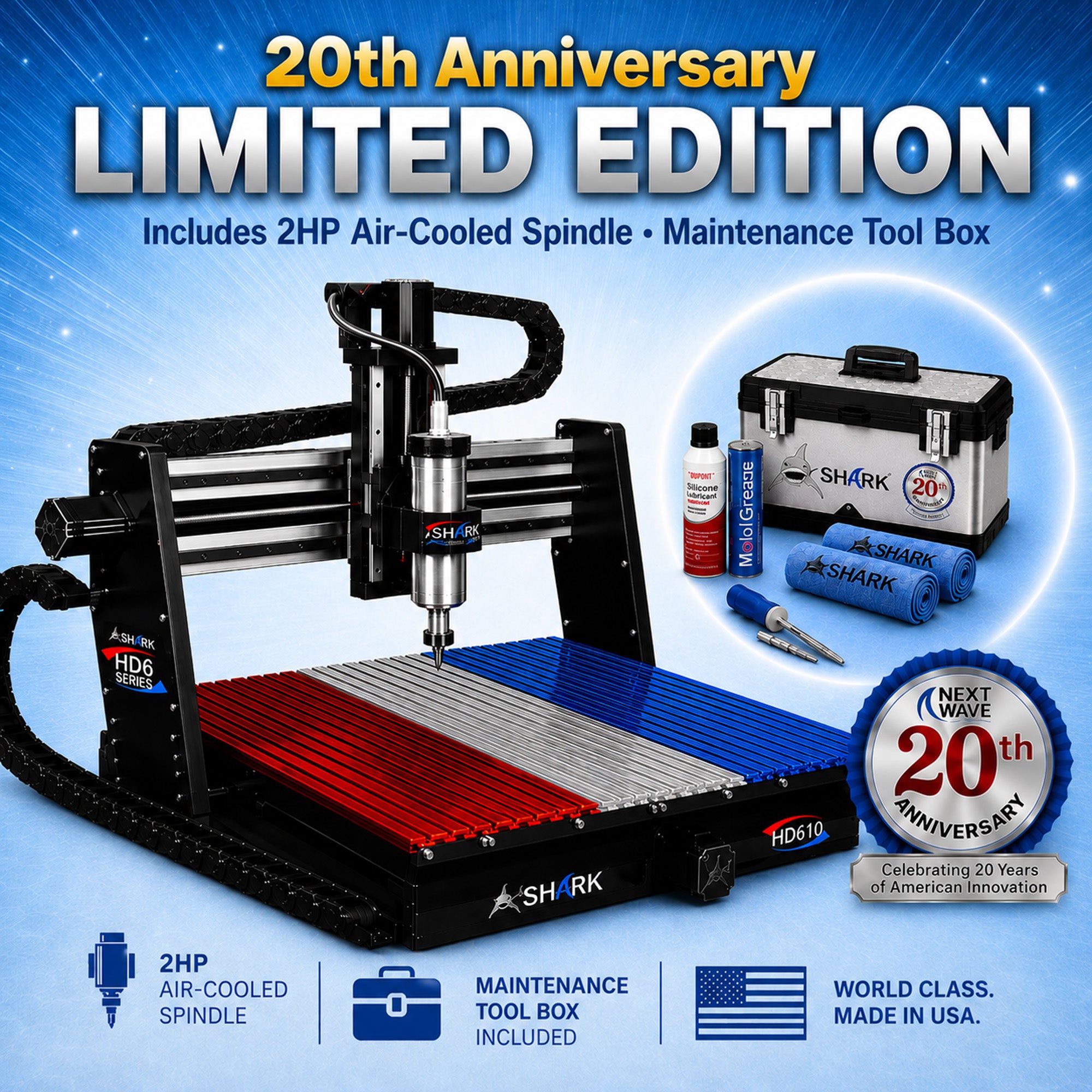 Next Wave CNC Shark HD610 Anniversary Limited-Edition with 2HP Spindle & Tool Kit