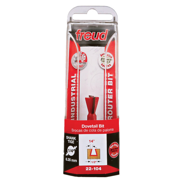 Freud 14° Dovetail Router Bit - 1/2" Diameter, 1/2" Cut, 1/4" Shank