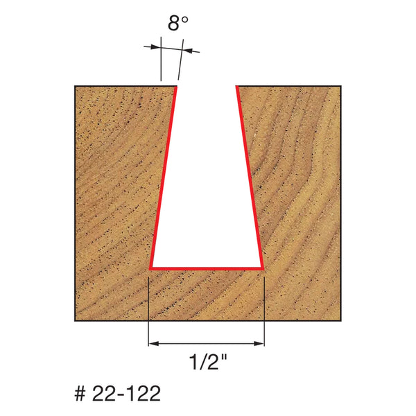 Freud 8° Dovetail Router Bit - 1/2" Diameter, 13/16" Cut, 1/4" Shank