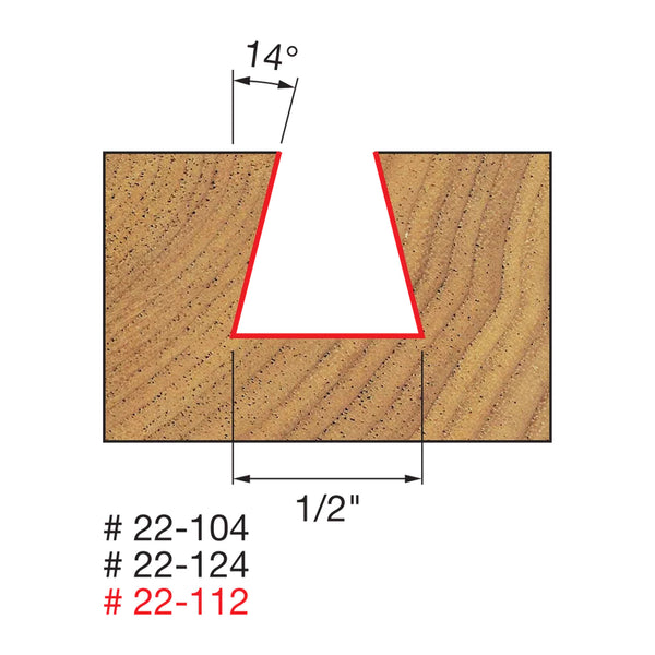Freud 14° Dovetail Router Bit - 1/2" Diameter, 1/2" Cut, 1/4" Shank