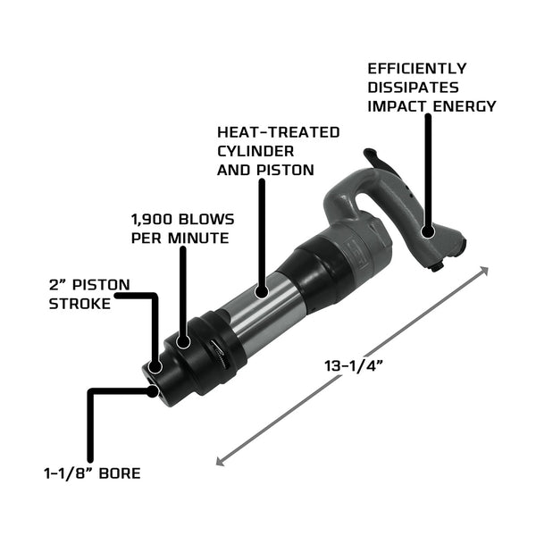 JET JCT-3641 2" Stroke Hex Shank Pneumatic Chipping Hammer (Open Handle)