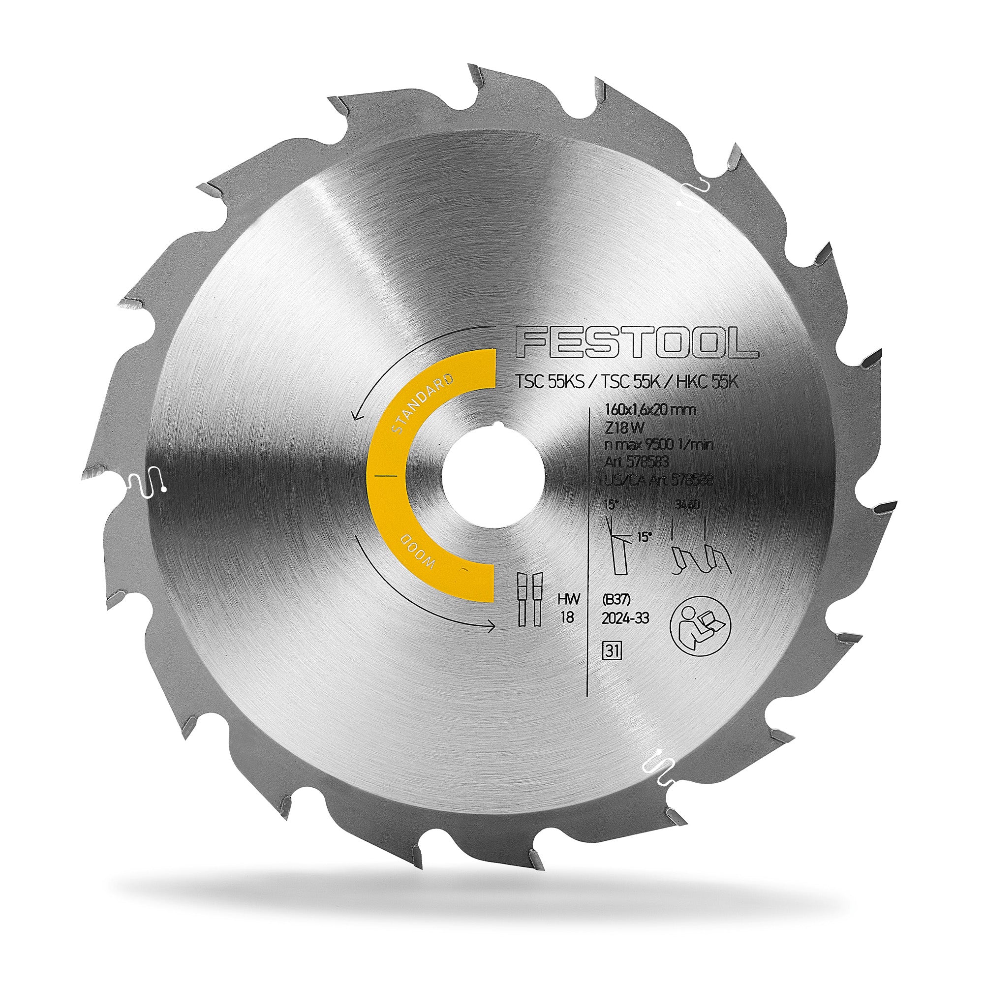 Festool Saw Blade, Wood, Standard, 18 Teeth, For HKC 55 K / TSC 55 K / TSC 55 KS (1.6mm Kerf)